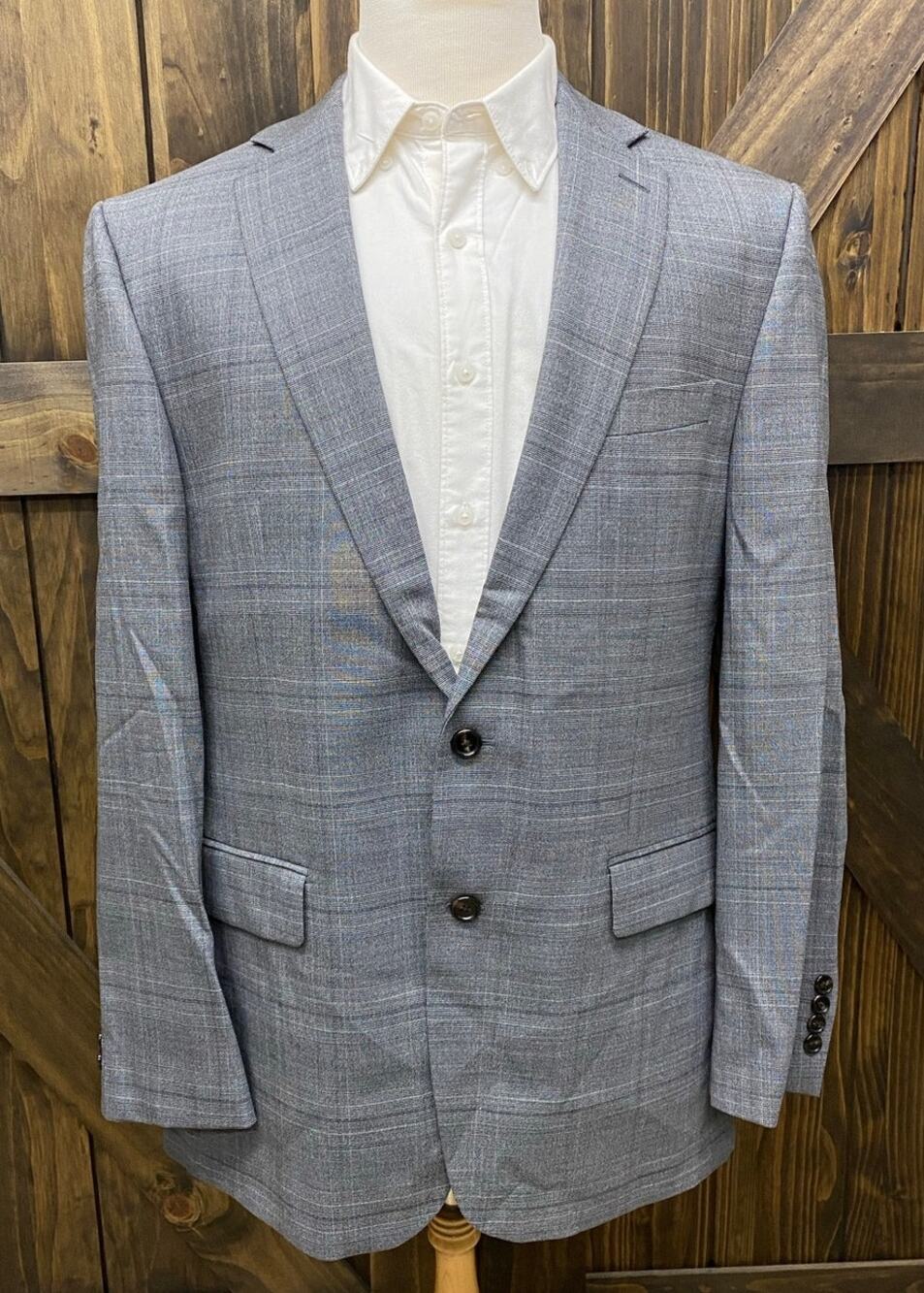 Men Ralph Ralph Lauren micro-plaid wool 2-button grey suit jacket blazer, 44L